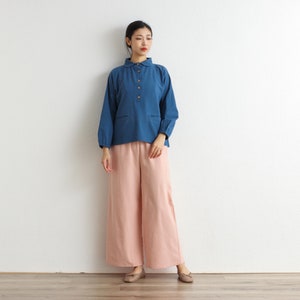 Summer Elastic Waist Cotton Pants Soft Casual Loose Trousers Wide Leg Pant Customized Plus Size Pants Linen Spring Pant image 2