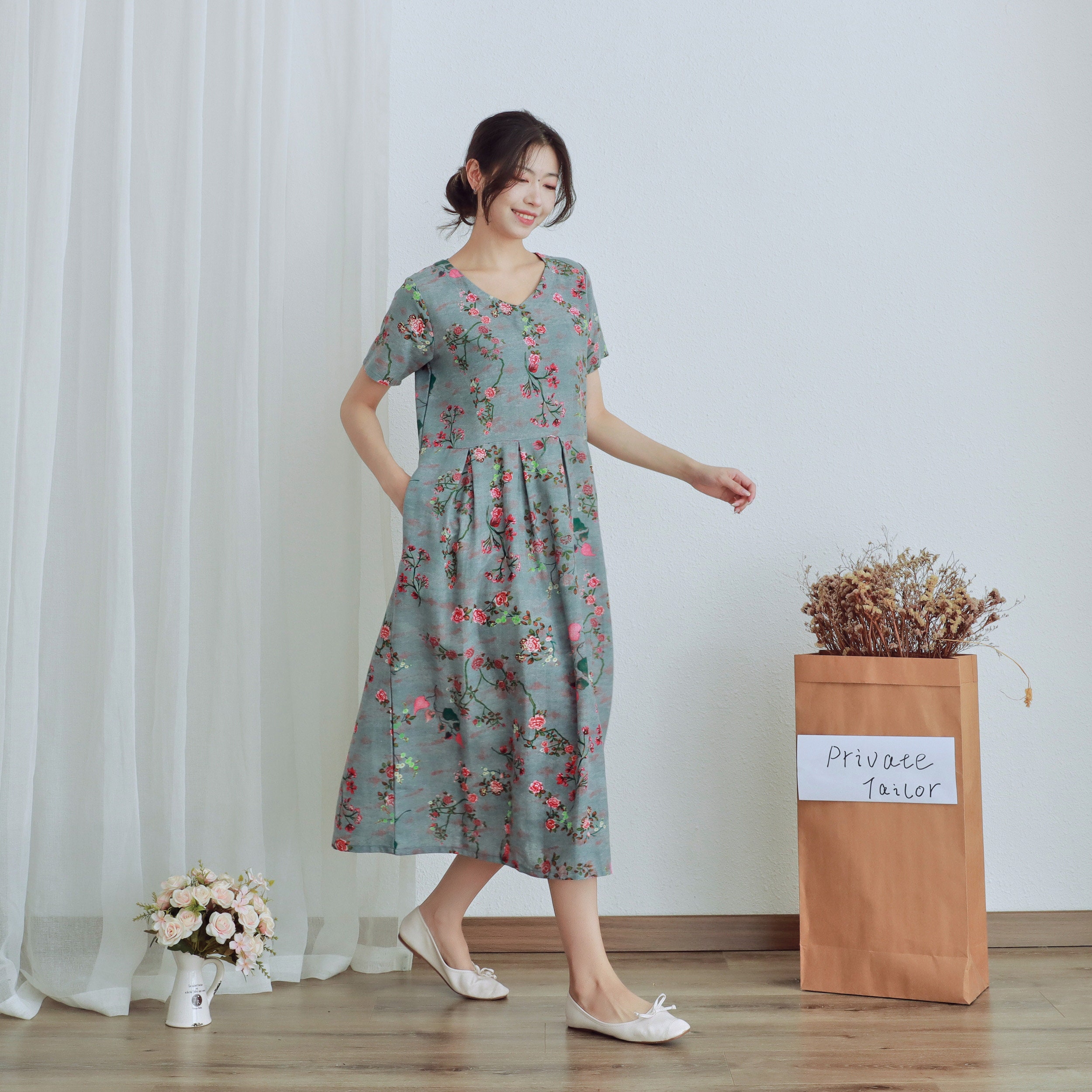Summer Printed Soft Cotton Dress Floral Casual Loose Robes Short Sleeves Dress Boho Midi Dresses Customize Dress Plus Size Linen Dress Summer Printed Soft Cotton Dress Floral Casual Loose Robes Short Sleeves Dress Boho Midi Dresses Customize Dress Plus Size Linen Dress