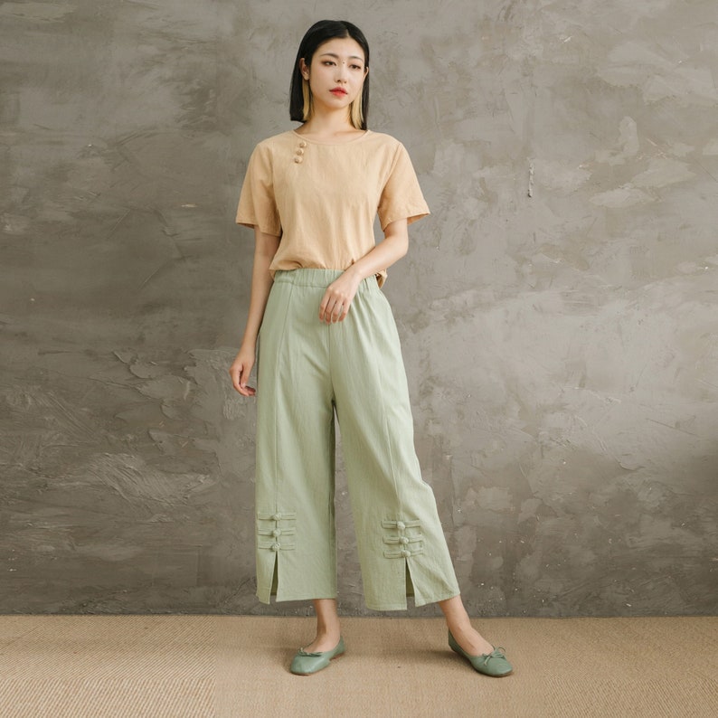 Summer Elastic Waist Cotton Pants Soft Casual Loose Trousers Wide Leg Pant Customized Plus Size Pants Linen Spring Pant image 1