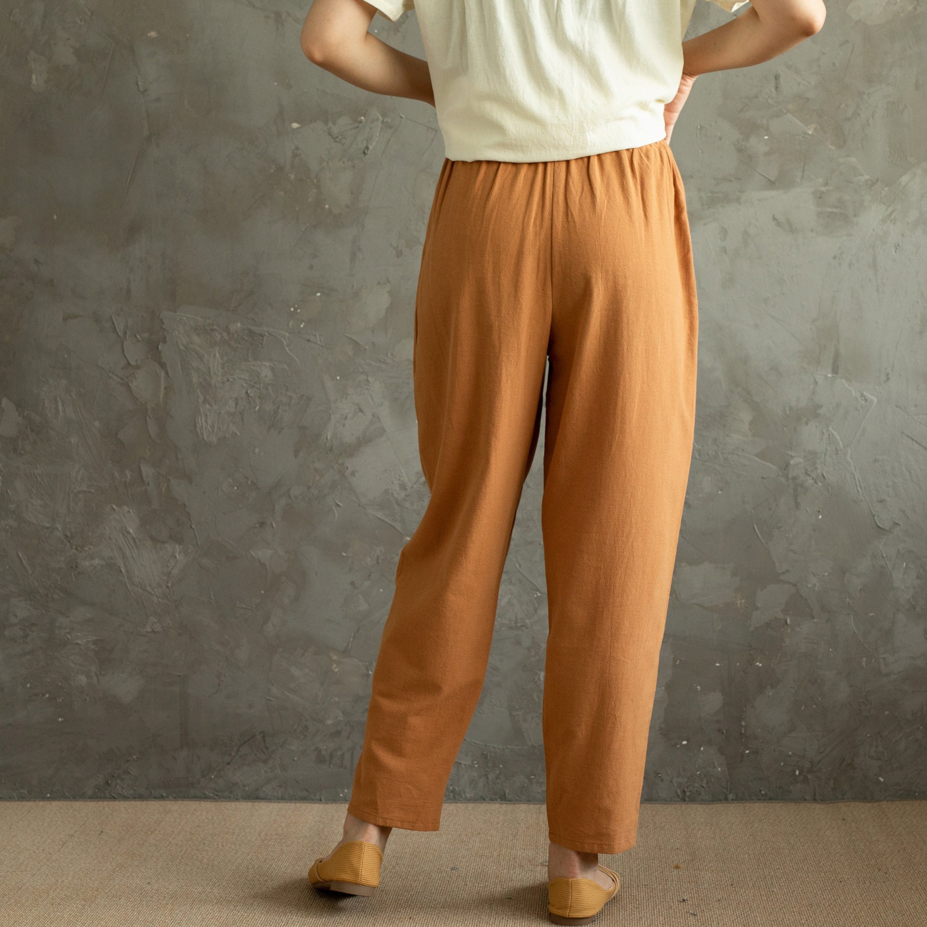 Women Elastic Waist Cotton Pants Soft Casual Loose Large Size Etsy