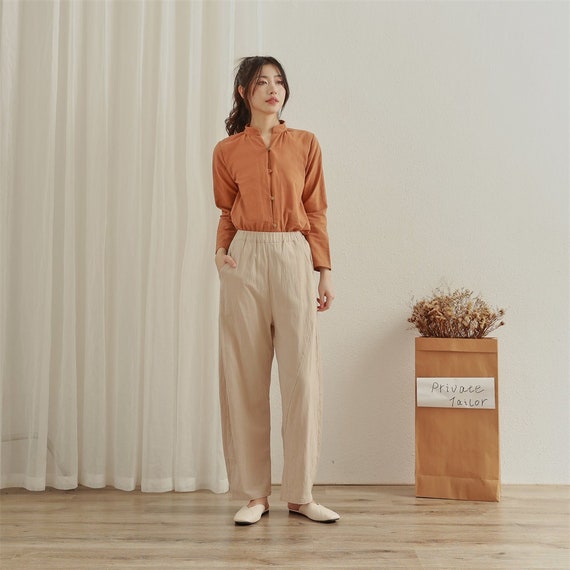 Summer Women Elastic Waist Cotton Pants Soft Casual Loose Boho Trousers Wide Leg Pant Customized Plus Size Pants Linen Spring Pant