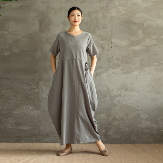 Summer Cotton Dress Soft Casual Loose Tunics Buttons Short Sleeves Robes Maxi  Dresses Customized Dress Plus Size Clothing Linen - Etsy Israel