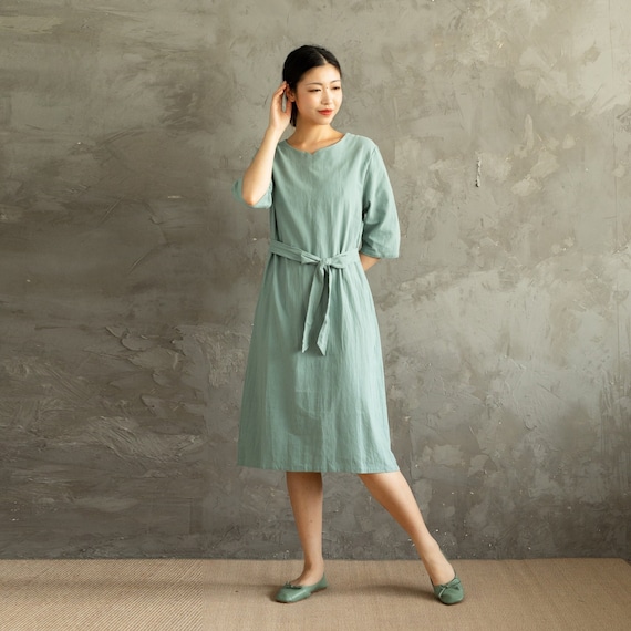 Summer Cotton Dress Shirt Casual Loose Dress Tunics Half Sleeves Robes Knee  Dresses Customized Dress Plus Size Clothing Linen - Etsy UK