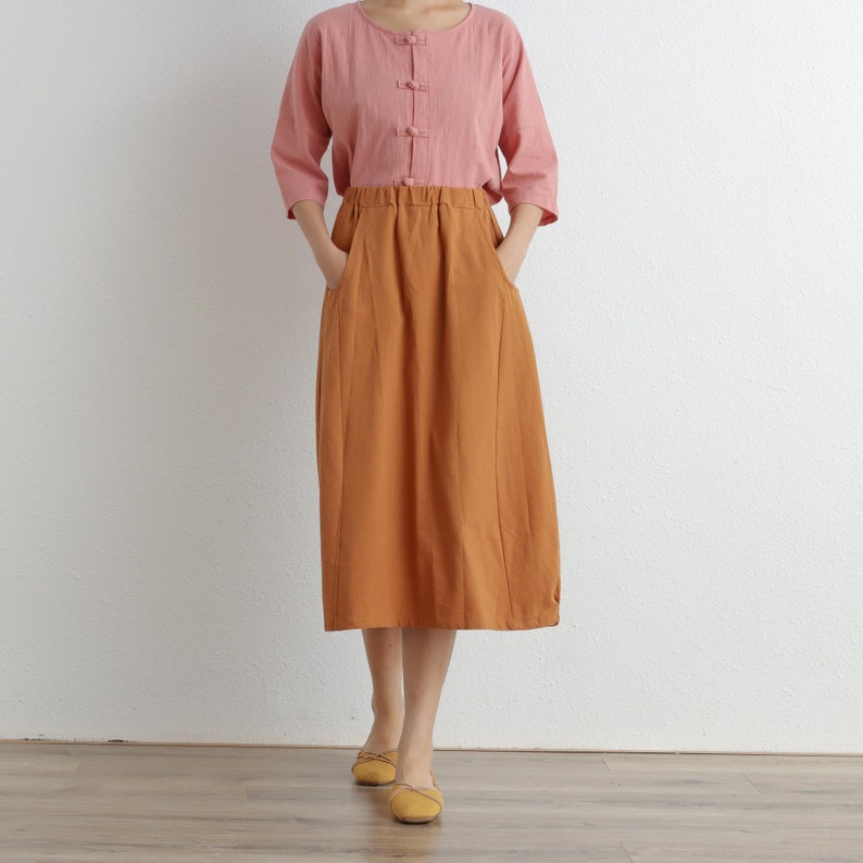 Summer Cotton Skirt Casual Loose Skirts Aline Pleated Elastic Etsy