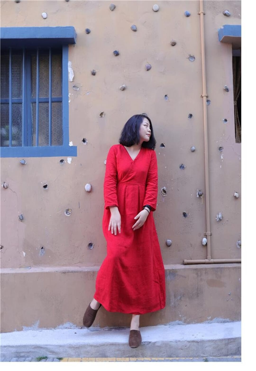 Winter/autumn Thick Cotton Dress Long Sleeves Dress Linen - Etsy
