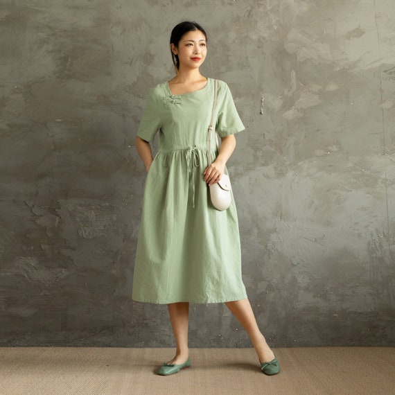 Summer Cotton Dress Casual Loose Tunics Short Sleeves Dress Shirt Robes  Midi Dresses Customized Dress Plus Size Clothes Linen Dress - Etsy