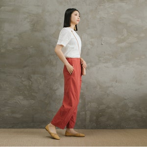 Summer Women Elastic Waist Cotton Pants Soft Casual Loose Boho Trousers Wide Leg Pant Customized Plus Size Pants Linen Spring Pant image 4