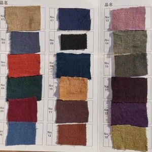 May include: A fabric swatch book with 18 different fabric samples. The swatches are arranged in three columns of six swatches each. The swatches are numbered from 01 to 18. The swatches are a variety of colors and textures.
