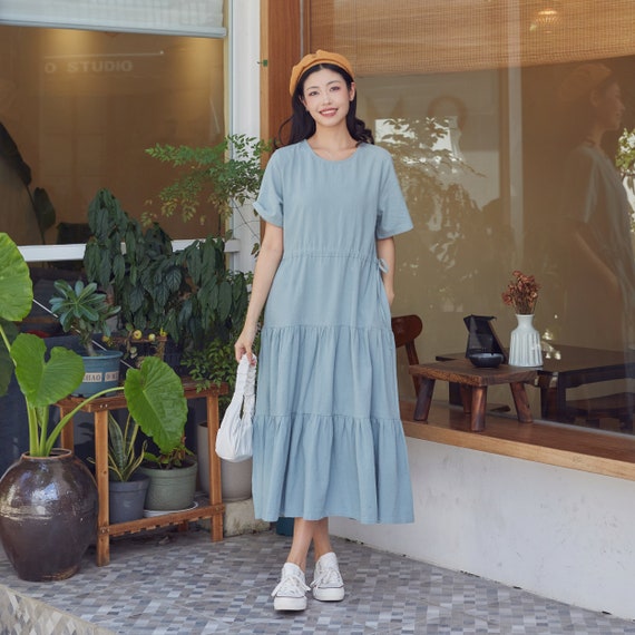 chinese dress ladies 1970s Dress Cotton Maxi Hawaiian Shift M – Deja Vintage Boutique main image 1