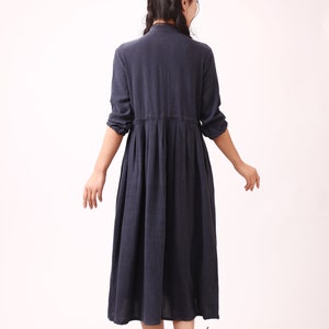 Women Long Sleeves Cotton Dress Soft Casual Loose Tunics Shirt V-neck Robes Midi Dresses Customized Dress Plus Size Clothing Linen image 7