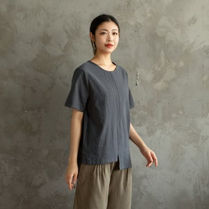 Summer Cotton Tops Women's Shirt Short Sleeves Blouse Irregular Casual Loose Kimono Customized Shirt Top Plus Size Clothes Linen image 4