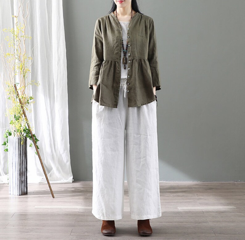 Women's Summer Cotton Tops Long Sleeves Blouse Casual Etsy