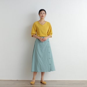 Summer Cotton Skirt Casual Loose Skirts A-line Pleated Elastic Waist Skirt Flared Midi Skirts Customized Plus Size Skirt Boho Linen image 3