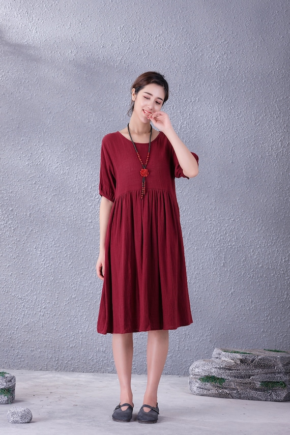 Clearance Summer Dress Cotton Dress Casual Loose Short Sleeves Dress Soft Homewear Lightweight Dress