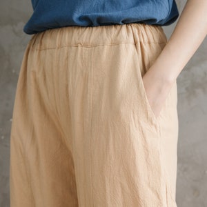 Summer Elastic Waist Cotton Pants Soft Casual Loose Trousers Wide Leg Pant Customized Plus Size Pants Linen Spring Pant image 6