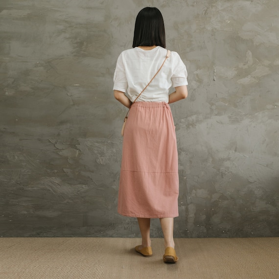 Buy Casual Loose Summer Cotton Skirts A line Pleated Elastic Waist Skirt Flared Midi Skirts Customized Plus Size Skirt Boho Linen Online in India Etsy