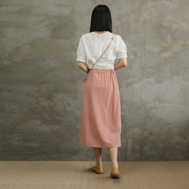 Casual Loose Summer Cotton Skirts A-line Pleated Elastic Waist Skirt Flared Midi Skirts Customized Plus Size Skirt Boho Linen image 5