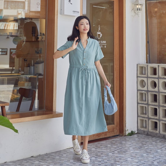 Summer Dress Cotton Dress Casual Loose Tunics Short Sleeves V-neck Shirt  Robes Midi Dresses Customized Dress Plus Size Clothes Linen Dress - Etsy