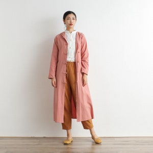 Hooded Cotton Dress Coat Casual Loose Robes Long Sleeves Cardigan Shift Dresses Midi Coat Customized Plus Size Clothing Linen 287 image 2