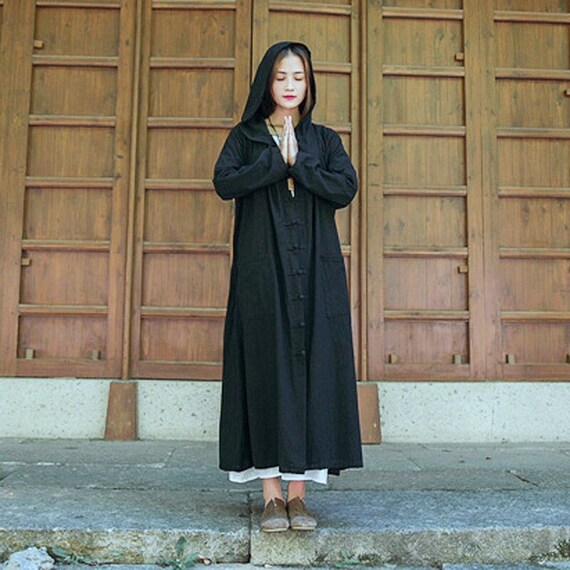 Women Cotton Hooded Dress Coat Long Sleeves Cardigan Shift Dresses