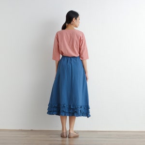 Summer Cotton Skirt Casual Loose Skirts A-line Pleated Elastic Waist Skirt Flared Midi Skirts Customized Plus Size Skirt Boho Linen Skirt image 6