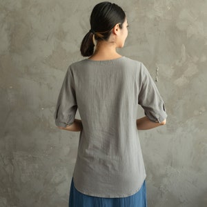 Women's Summer Cotton Tops Half Sleeves Blouse Casual Loose Kimono Customized Shirt Top Hand Made Plus Size Clothes Linen image 7