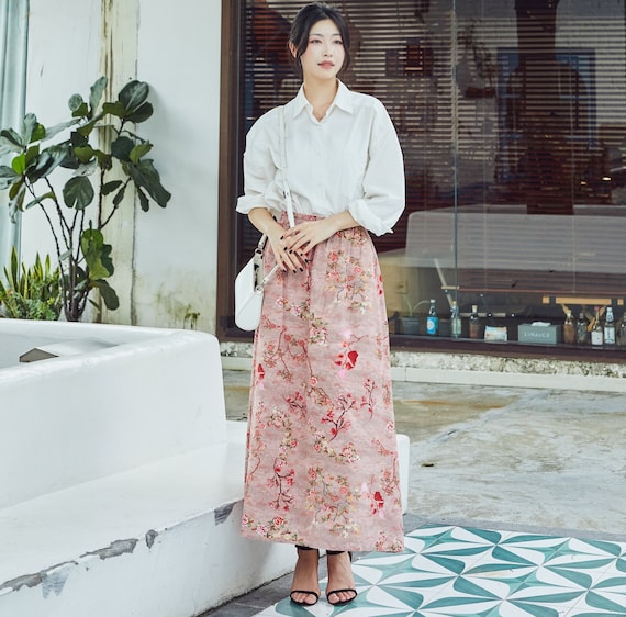 Printed Floral Summer Cotton Skirts A line Pleated Elastic Waist Skirt Flared Casual Loose Maxi Skirts Customized Plus Size Skirt Boho Linen Etsy UK