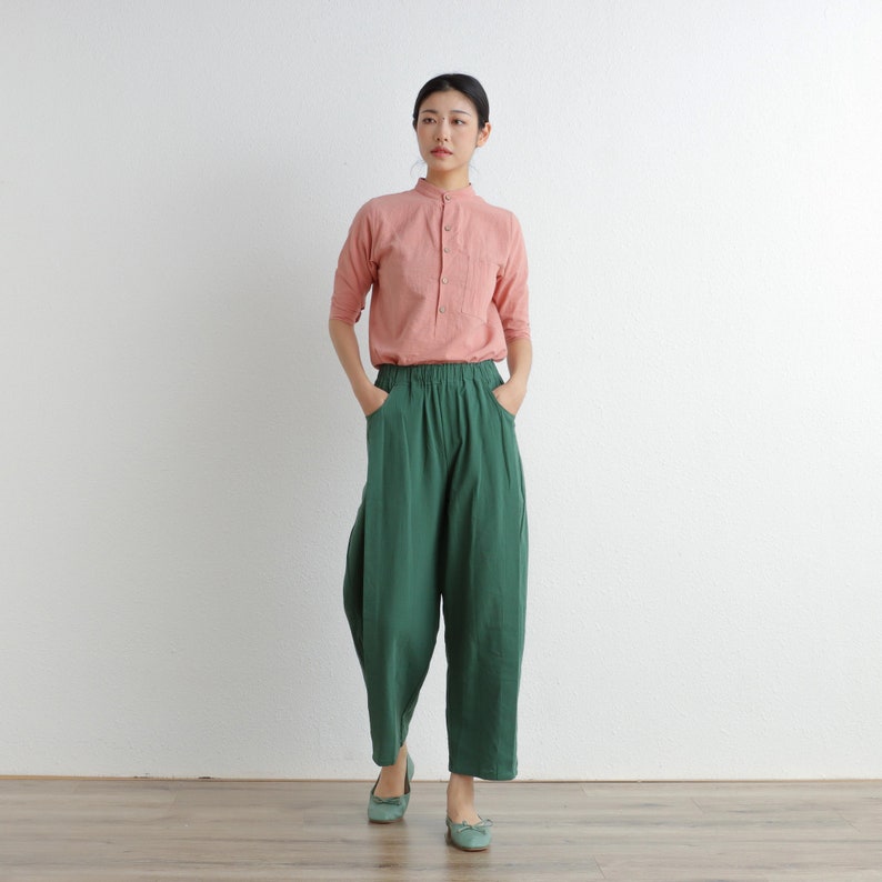 Summer Women Elastic Waist Cotton Pants Soft Casual Loose Boho Trousers Wide Leg Pant Customized Plus Size Pants Linen Spring Pant image 2