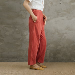 Summer Women Elastic Waist Cotton Pants Soft Casual Loose Boho Trousers Wide Leg Pant Customized Plus Size Pants Linen Spring Pant image 7