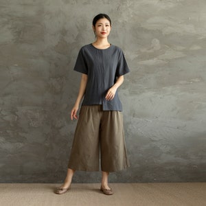 Summer Cotton Tops Women's Shirt Short Sleeves Blouse Irregular Casual Loose Kimono Customized Shirt Top Plus Size Clothes Linen image 2