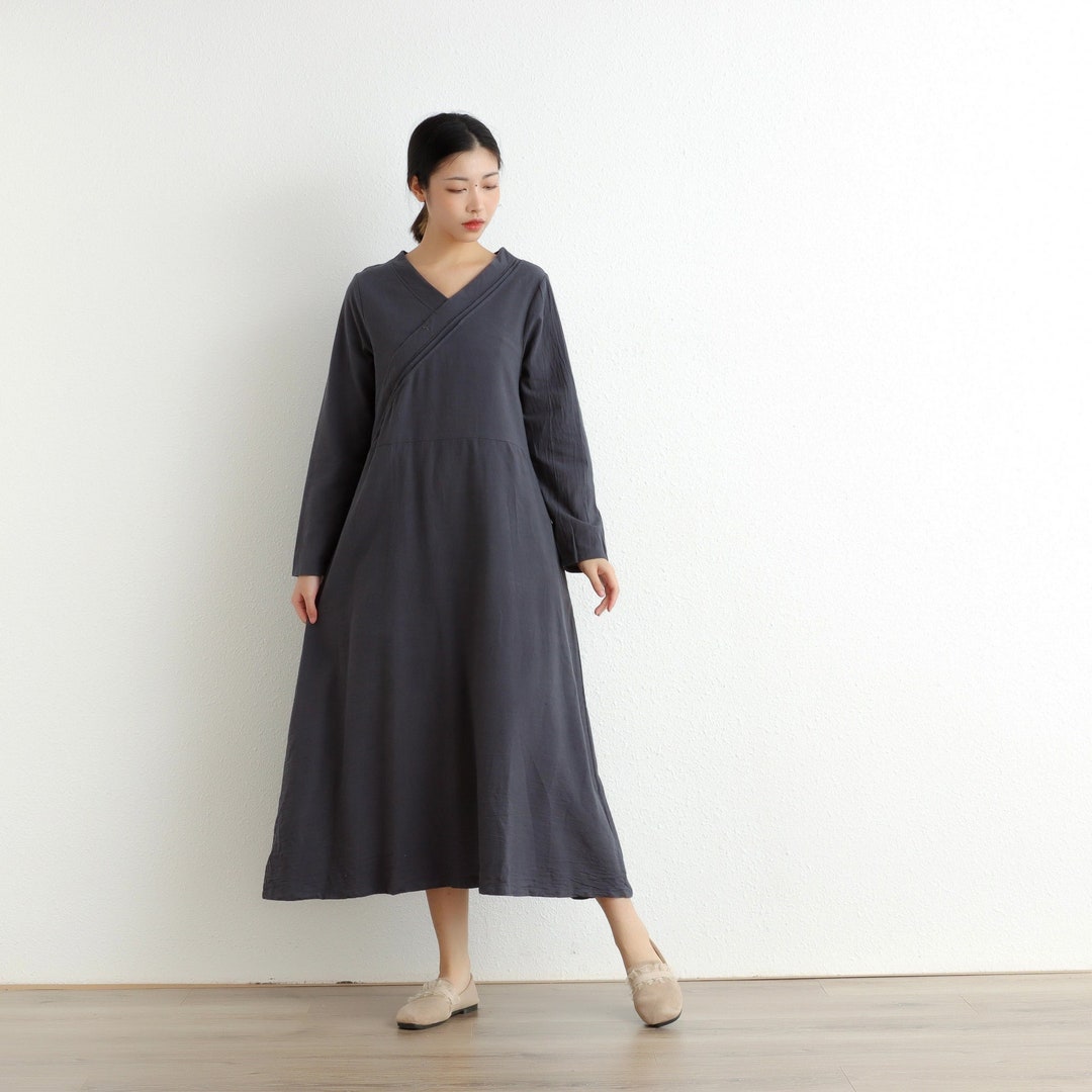 Women Cotton Dress Long Sleeves Dress Soft Casual Loose Tunics Etsy