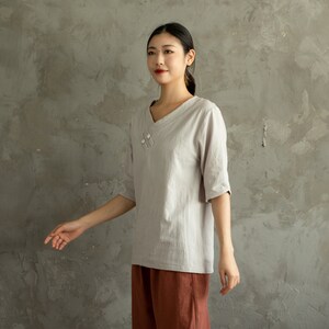 Women's Summer Cotton Tops Half Sleeves Blouse Casual Loose Kimono Customized Shirt Top Hand Made Plus Size Clothes Linen image 5