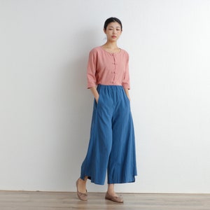 Summer Women Elastic Waist Cotton Pants Soft Casual Loose Boho Trousers Wide Leg Pant Customized Plus Size Pants Linen Spring Pant image 2