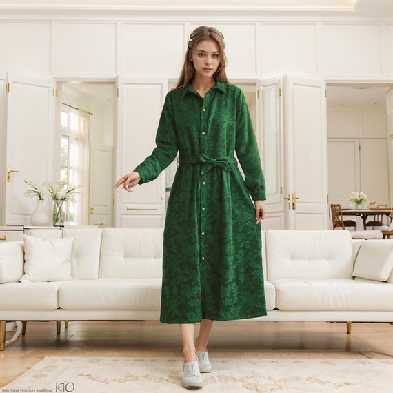 jacquard winter dress Winter/Fall Heavier Cotton Jacquard Coat Dress Thicker Warm MIdi Dress Long Sleeves Robes Casual Losse Cardigan XS-6XL (Custom Plus Size)