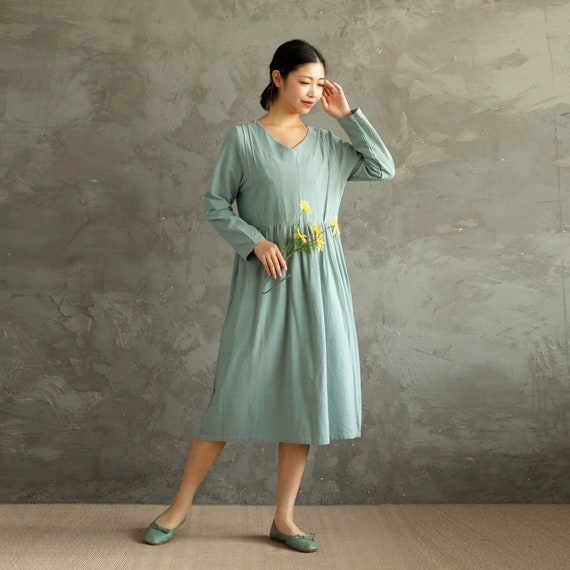 New Spring Cotton Dress V-Neck Casual Loose Dress Tunics Long Sleeves Robes Knee Dresses Customized Dress Plus Size Clothing Linen Dress New Spring Cotton Dress V-neck Casual Loose Dress Tunics Long Sleeves Robes  Knee Dresses Customized Dress Plus Size Clothing Linen Dress - Etsy