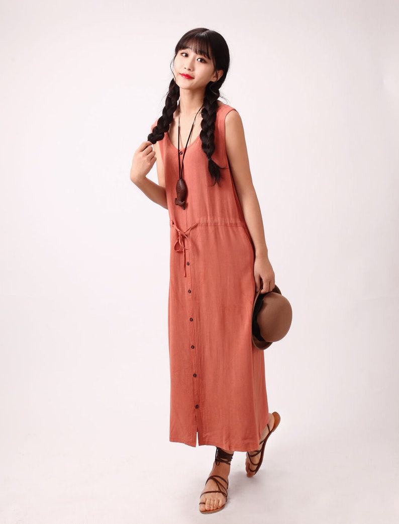 Summer Dress Cotton Dress Sundress Casual Loose Tunics Sleeveless Robes Midi Dresses Customized Dress Plus Size Clothing Linen Dress image 2