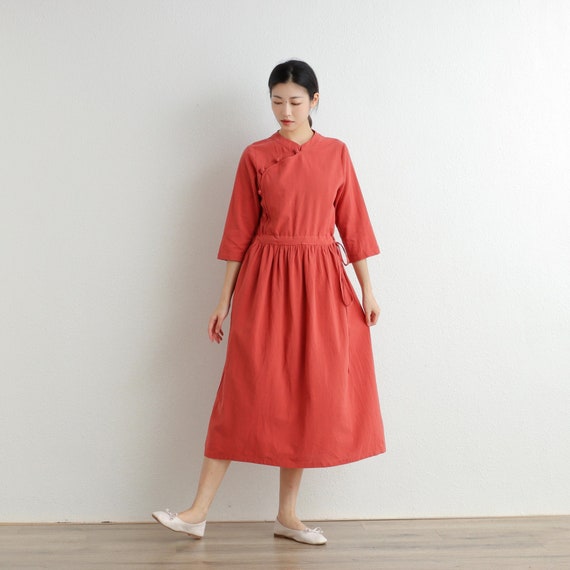 Vestido de algodón de verano, camisa, vestido informal suelto