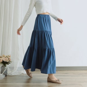 Summer Cotton Skirt Casual Loose Skirts A-line Pleated Elastic Waist Skirt Flared Midi Skirts Customized Plus Size Skirt Boho Linen Skirt image 6