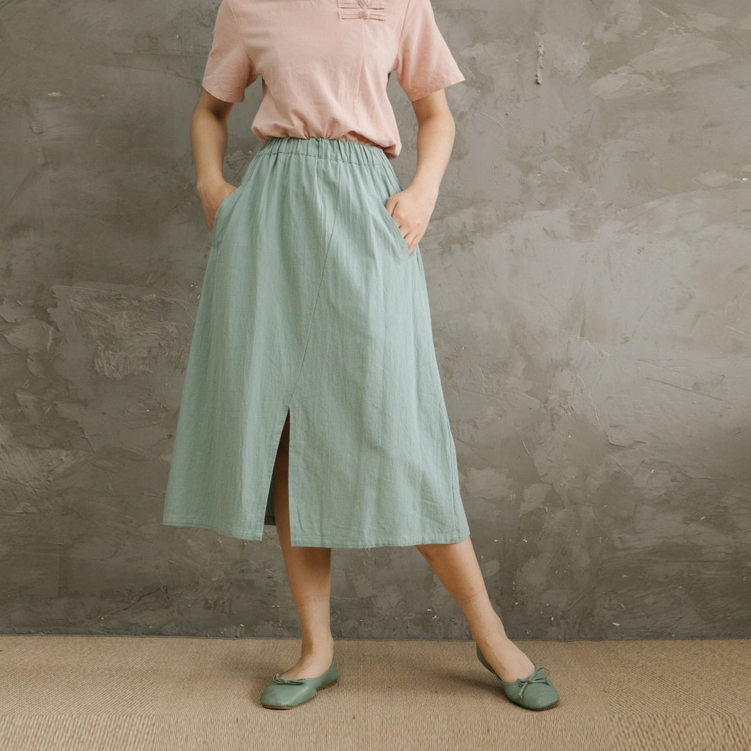 Casual Loose Skirt Summer Cotton Skirts Aline Pleated Elastic Etsy