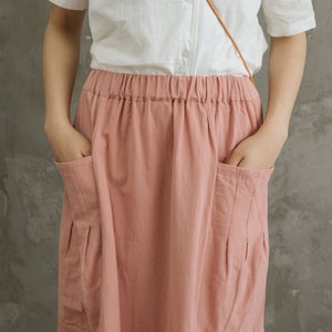 Casual Loose Summer Cotton Skirts A-line Pleated Elastic Waist Skirt Flared Midi Skirts Customized Plus Size Skirt Boho Linen image 8