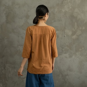 Women's Summer Cotton Tops Half Sleeves Blouse Casual Loose Kimono Customized Shirt Top Hand Made Plus Size Clothes Linen image 7