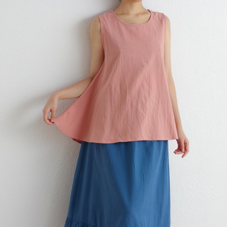 Summer Cotton Tops Shirt Sleevesless Blouse Irregular Casual Loose Kimono Customized Shirt Top Plus Size Clothes Linen image 5