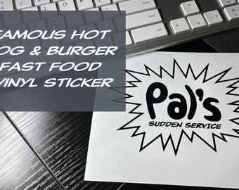 Famous Hot Dog, Hamburger and Frenchie Fry Store Vinyl Decals in Black or White