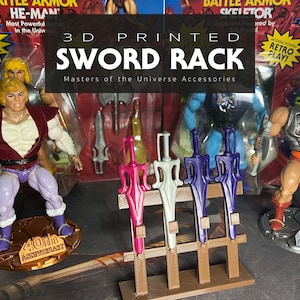 3D printed Sword Rack for VINTAGE MOTU swords/ adapters included for the swords with a slot on the back