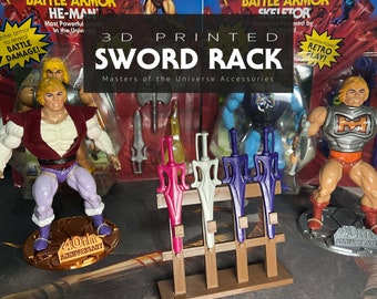 3D printed Sword Rack for VINTAGE MOTU swords/ adapters included for the swords with a slot on the back