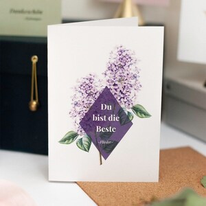 Carte de voeux lilas, carte pliante, florale, fête des mères, meilleure amie, botanique, recyclée