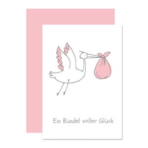 Wenskaart geboorte in boekdruk, felicitatiekaart geboorte, geboortekaart, geboortekaart, doopkaart, babykaart, bundel van geluk, ooievaar