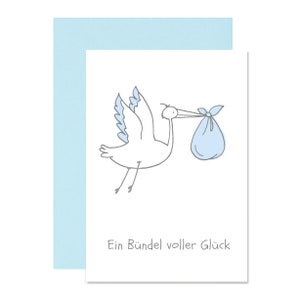 Wenskaart geboorte in boekdruk, felicitatiekaart geboorte, geboortekaart, geboortekaart, doopkaart, babykaart, bundel van geluk, ooievaar