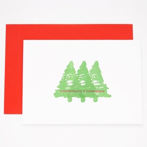 Cartolina di Natale "O Tannenbaum" tipografica, abeti, canzone di Natale, regalo di Natale