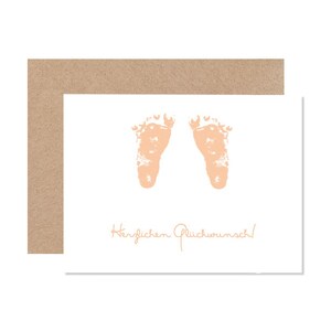 Geboortewenskaart, geboortefelicitatiekaart, geboortekaart, geboortekaart, babyvoetjes, boekdrukkaart met envelop, doopkaart, babykaart
